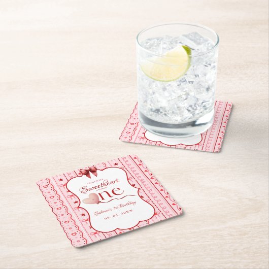 First Birthday valentine baby birthday party Rechteckiger Pappuntersetzer (Vor Ort)