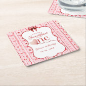 First Birthday valentine baby birthday party Rechteckiger Pappuntersetzer (angewinkelt)