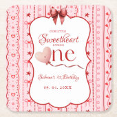First Birthday valentine baby birthday party Rechteckiger Pappuntersetzer (Vorderseite)