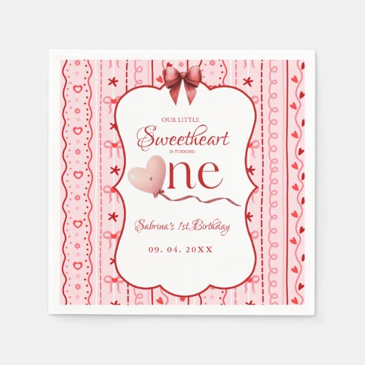 First Birthday valentine baby birthday party Serviette (Vorderseite)