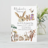 First Birthday Watercolor Safari Animals Einladung (Stehend Vorderseite)