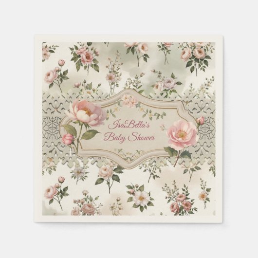 First Bloom Baby Shower Serviette mit eleganten Bl (Vorderseite)