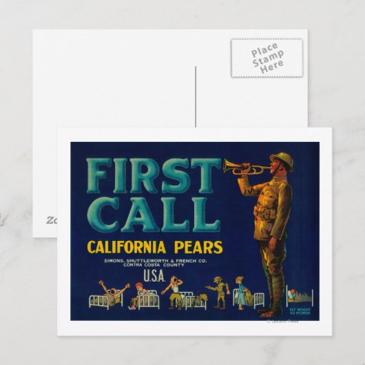 First Call Peak Crate LabelContra Costa, CA Postkarte (Vorne/Hinten)