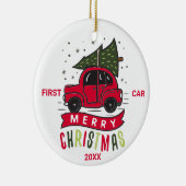 First Car Merry Christmas Red Car Tree Custom Text Keramik Ornament (Rechts)