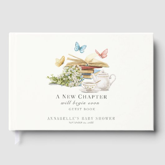 First Chapter Book Tea Set Butterflies Baby Shower Gästebuch (Vorderseite)