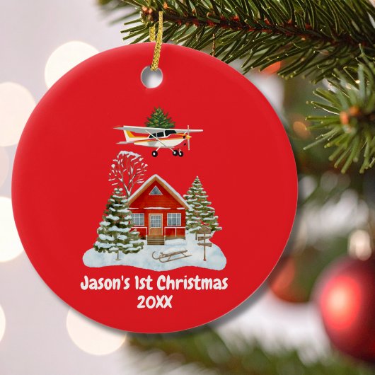 First Christmas Airplane Tree Pilot Boy Keramik Ornament