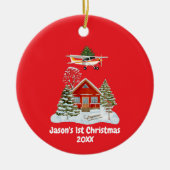 First Christmas Airplane Tree Pilot Boy Keramik Ornament (Vorne)