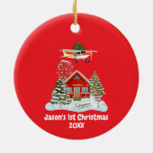 First Christmas Airplane Tree Pilot Boy Keramik Ornament (Hinten)