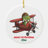 First Christmas Airplane und Dinosaurier Pilot Cus Keramik Ornament (Hinten)