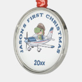 First Christmas Airplane und Dinosaurier Pilot Cus Ornament Aus Metall (Links)