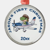 First Christmas Airplane und Dinosaurier Pilot Cus Ornament Aus Metall (Vorne)