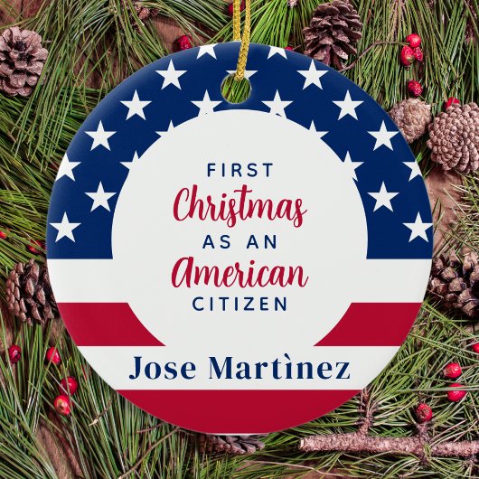 First Christmas American Citizen Custom Patriotic Keramik Ornament