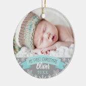 First Christmas Aqua Blue Baby Boy Foto Keramik Ornament (Links)