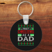 First Christmas As A Dad Santa Hat Ugly Xmas New D Schlüsselanhänger (Vorderseite)