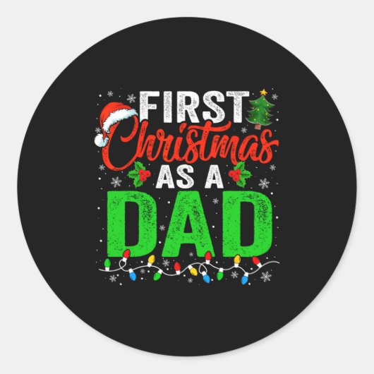First Christmas As A Dad Xmas Lights New Dad Chris Runder Aufkleber (Vorderseite)
