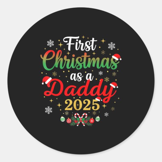 First Christmas As A Daddy 2025 New Dad Xmas Runder Aufkleber (Vorderseite)