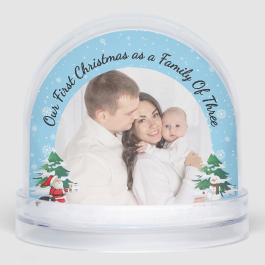 First Christmas as a Family of Three Custom Photo Schneekugeln (Vorderseite)