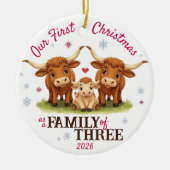 First Christmas as a Family of Three Longhorn Cows Keramik Ornament (Vorne)