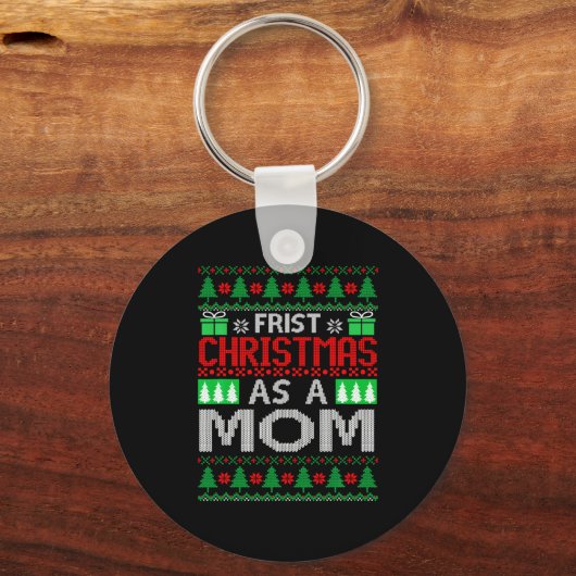 First Christmas As A Mom Santa Hat Ugly Xmas New M Schlüsselanhänger (Vorderseite)