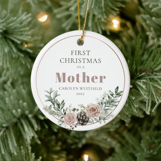 First Christmas as a Mother Name Year Keramik Ornament (Baum)