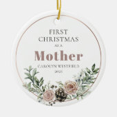 First Christmas as a Mother Name Year Keramik Ornament (Vorne)