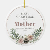 First Christmas as a Mother Name Year Keramik Ornament (Hinten)