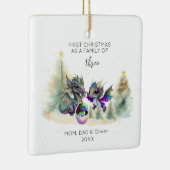 First Christmas as Family of 3 Neon Dragon Square Keramikornament (Rechts)