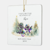 First Christmas as Family of 3 Neon Dragon Square Keramikornament (Links)