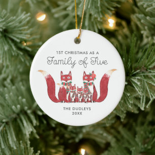 First Christmas as Family of 5 Personalized Foxes Keramik Ornament