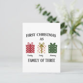 First Christmas as Family of Three Gift Postkarte (Stehend Vorderseite)