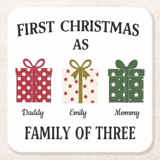 First Christmas as Family of Three Gift Rechteckiger Pappuntersetzer (Vorderseite)