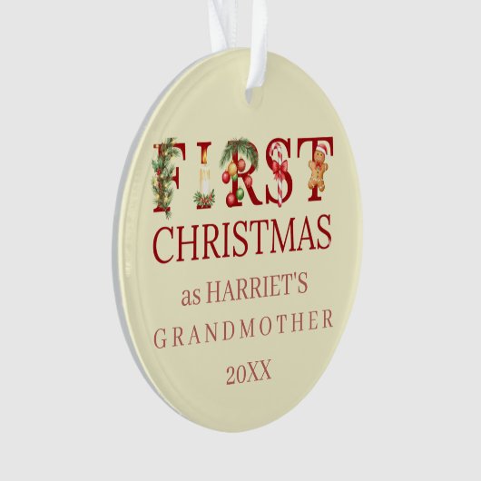 First Christmas as Grandma Red Typography – Custom Ornament (Vorderseite)