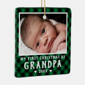 First Christmas as Grandpa Baby Photo Plaid Keramikornament (Rechts)