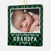 First Christmas as Grandpa Baby Photo Plaid Keramikornament (Links)