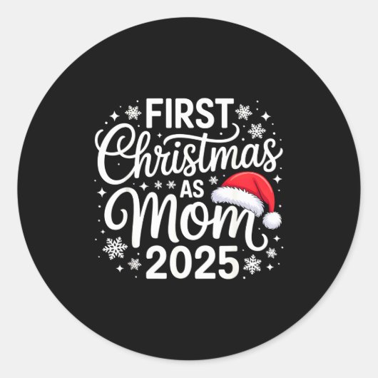 First Christmas As Mom 2025 Snowflake Xmas Family Runder Aufkleber (Vorderseite)