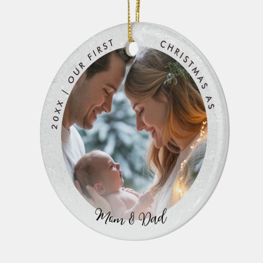 First Christmas as Mom Dad Wonderland Baby Photo Keramik Ornament (Links)