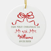 First Christmas As Mr and Mrs Custom Bow Keramik Ornament (Vorne)