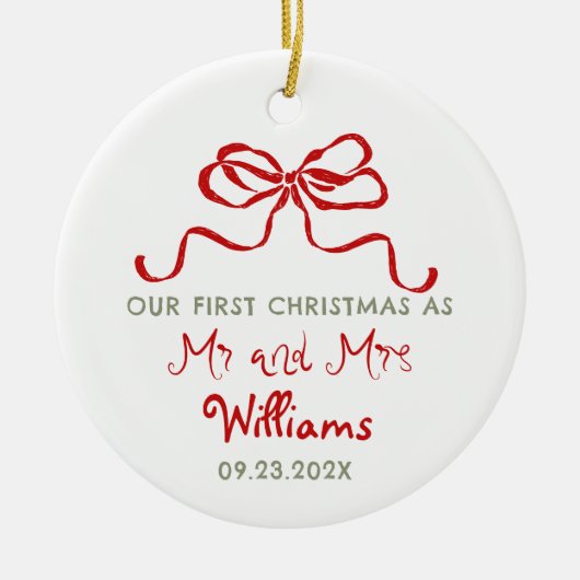 First Christmas As Mr and Mrs Custom Bow Keramik Ornament (Vorne)