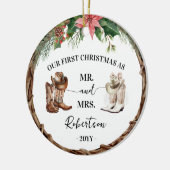 First Christmas as Mr & Mrs Western Cowboy Cowgirl Keramik Ornament (Links)