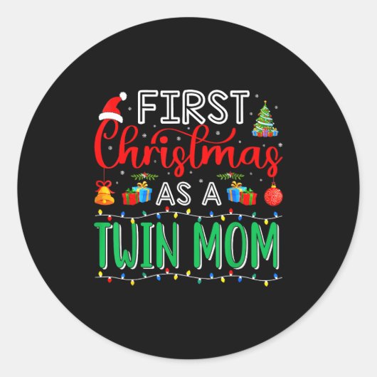 First Christmas As Twin Mom Family Matching New Tw Runder Aufkleber (Vorderseite)