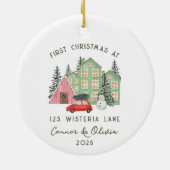 First Christmas at New Home Personalized Address Keramik Ornament (Hinten)