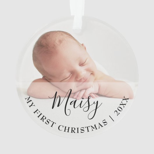 First Christmas Baby 2 Photo Script Name Ornament (Rückseite)