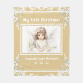 First Christmas Baby Angel Gold & White Christmas Fleecedecke (Vorderseite)