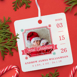 First Christmas Baby Birth Stats Foto Candy Cane Ornament Aus Metall