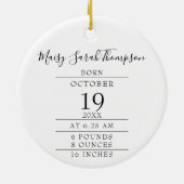 First Christmas Baby Birth Stats Foto Keramik Ornament (Hinten)