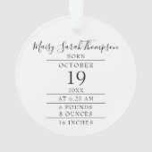 First Christmas Baby Birth Stats Foto Ornament (Rückseite)