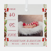 First Christmas Baby Birth Stats Foto Ornament Aus Glas (Rückseite)