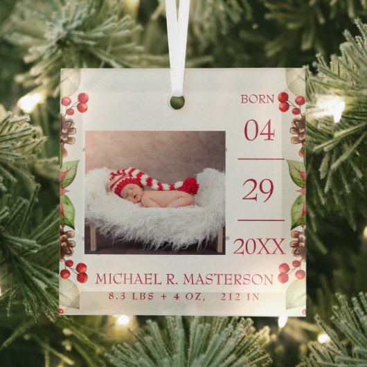 First Christmas Baby Birth Stats Foto Ornament Aus Glas (Insitu)