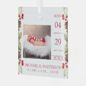 First Christmas Baby Birth Stats Foto Ornament Aus Glas (Vorderseite links)