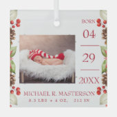 First Christmas Baby Birth Stats Foto Ornament Aus Glas (Vorderseite)